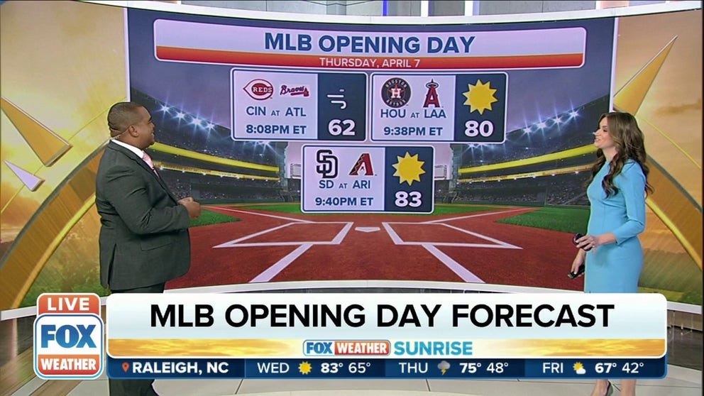 Here is a look at the forecasts for MLB Opening Day games for Thursday and Friday. 
