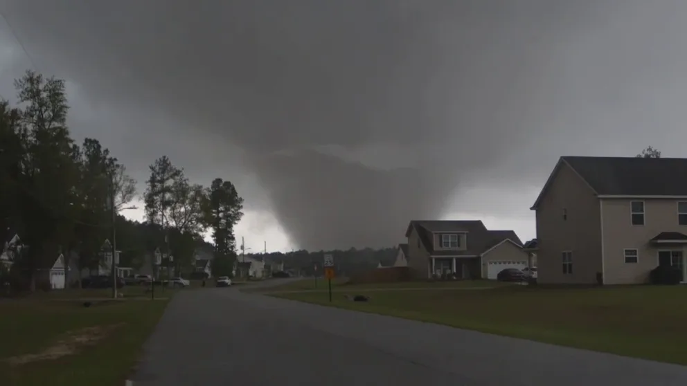 A violent tornado moved through areas in Central Georgia. A large wedge tornado with horizontal vortices cut a swath through an area just north of Pembroke. There were multiple injuries and victims trapped in under-leveled homes.