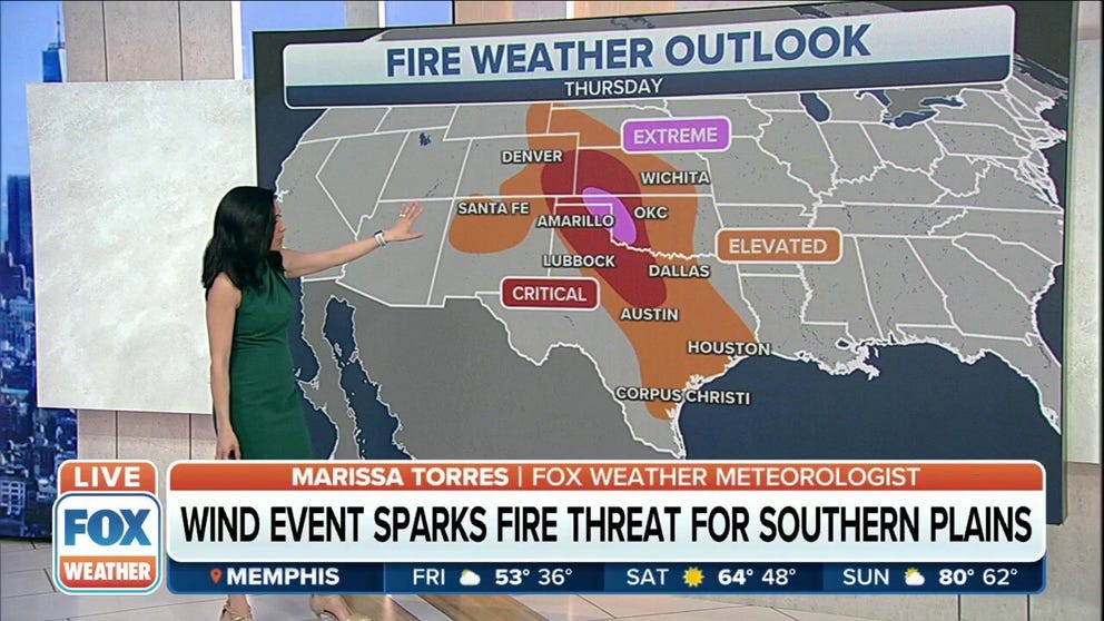 Gusty winds lead to fire threats for a large portion of the Southern Plains. Fire weather alerts will be in effect through Friday. 