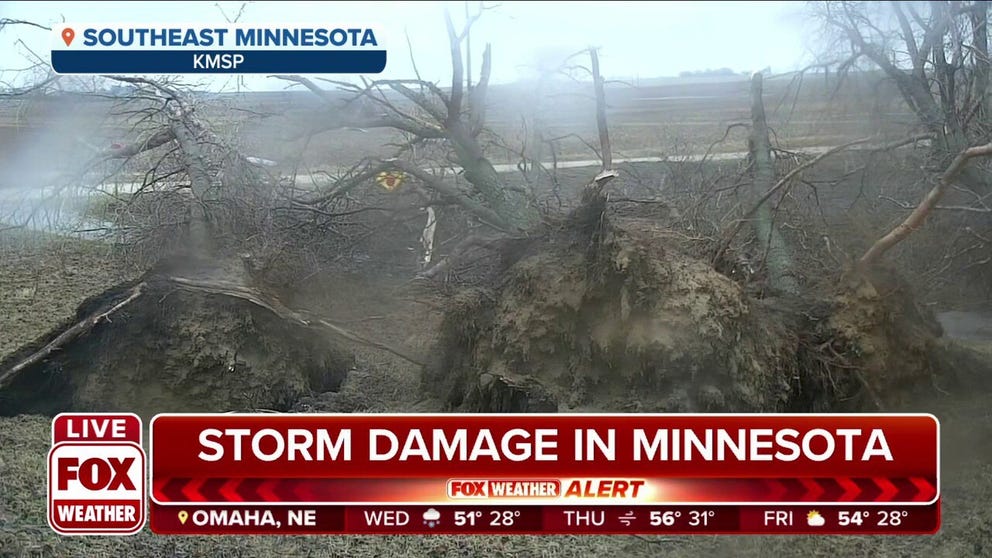Severe storms left extensive damage in southeast Minnesota on Tuesday. 