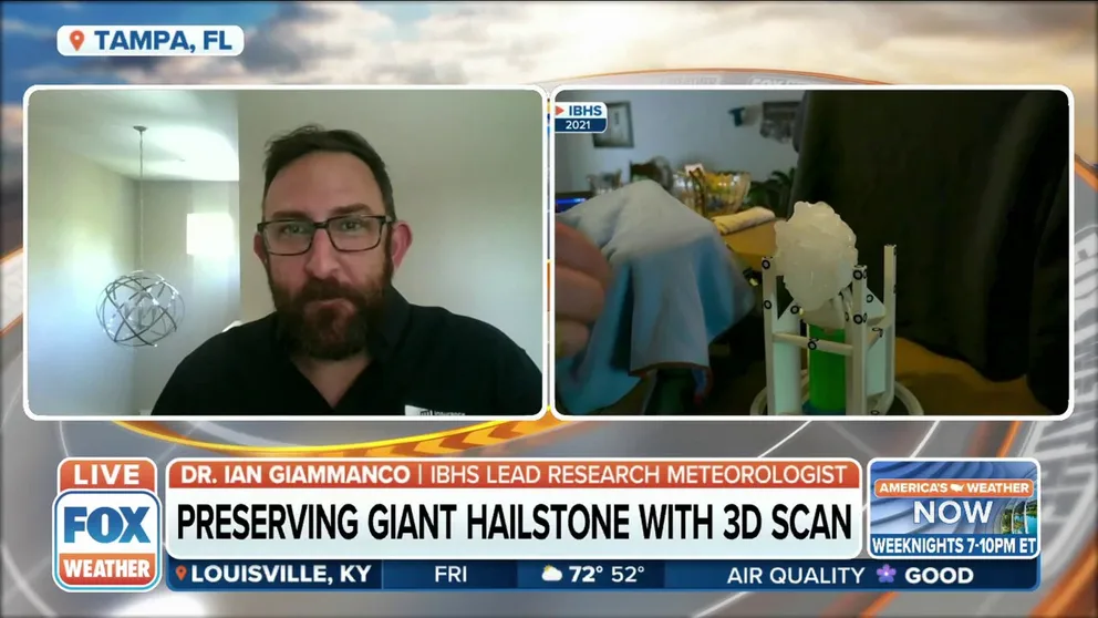 Dr. Ian Giammanco, Lead Research Meteorologist at the IBHS Research Center, discusses how they're going to preserve a 5.5 inch hailstone that fell in Texas this week with a 3D scan.