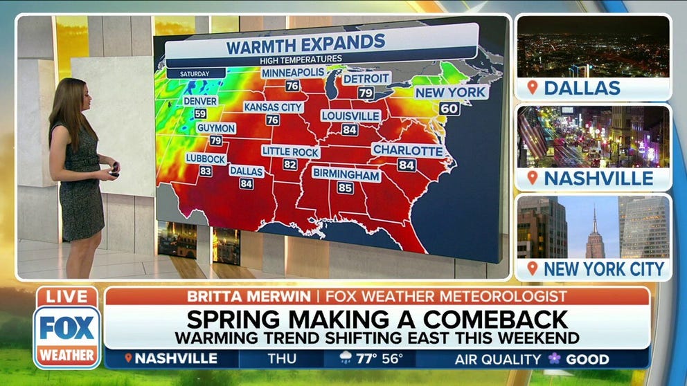 A general warming trend is expected across a large swath of the country heading into the weekend. 