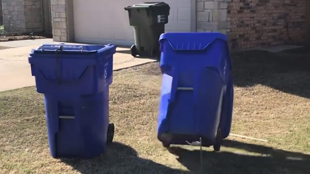 An Oklahoma man has invented a way to keep your trash can safe from windy conditions.