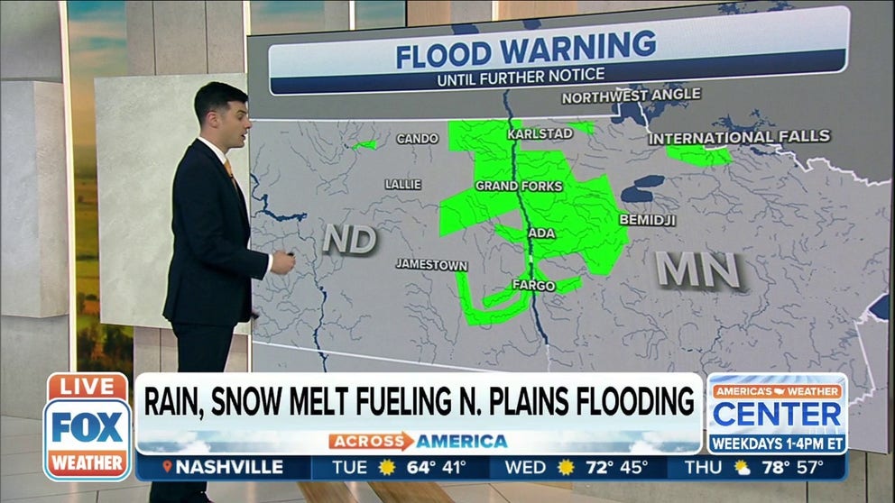 Flood Warning still in effect for Minnesota and North Dakota until further notice. Rivers are at moderate to major flood stages in the Northern Plains. 