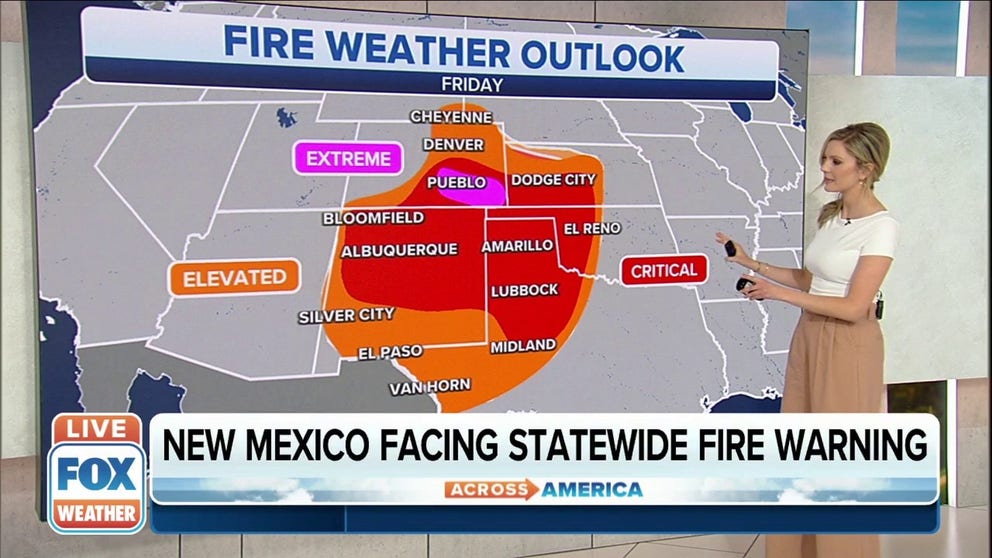 Widespread elevated to critical fire weather concerns in the Southwest. The entire state of New Mexico is under a Fire Weather Warning on Thursday.