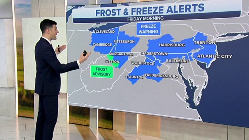 Freeze warnings have been issued for the Ohio Valley and the Northeast on Thursday evening into Friday morning as temperatures are expected to drop. 