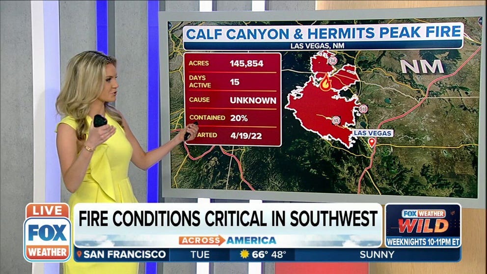 Calf Canyon and Hermits Peak Fire drops in containment percentage and spreads to more than 145,800 acres. 
