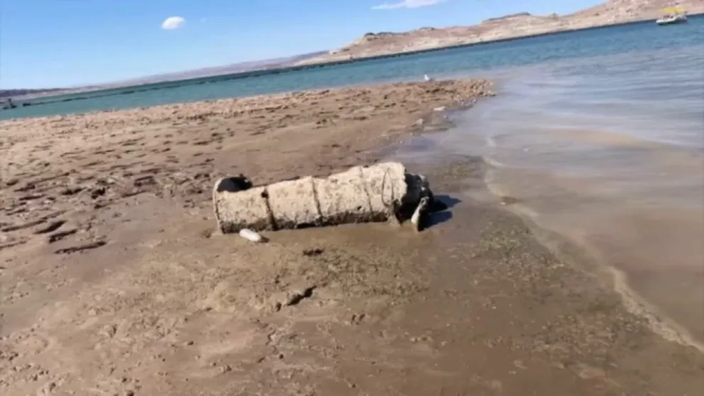 Skeletal remains have been found in a barrel at Lake Mead as water levels drop to their lowest since 1937. (Video: KVVU)