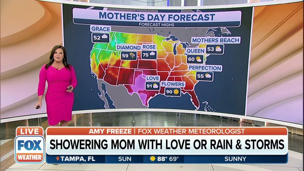 Whether you're bringing mom out to breakfast, brunch, lunch or dinner, here is the forecast for locations with Mother's Day-themed names across the country