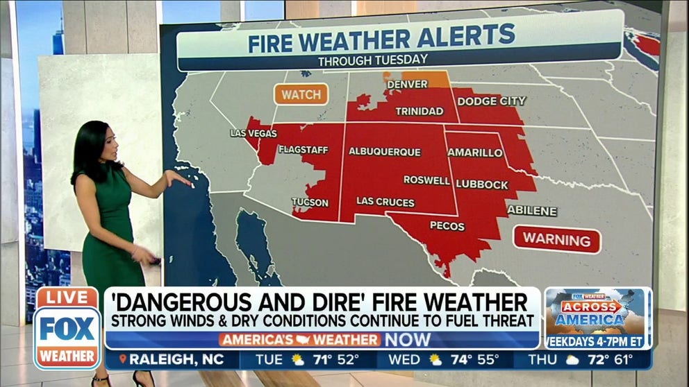 Dry conditions and strong winds continue to fuel a dangerous fire threat in the Southwest. 