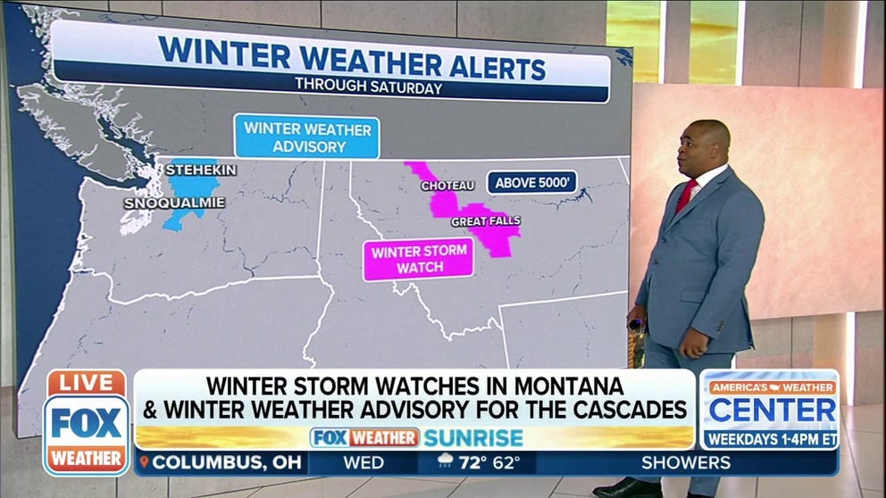Winter Storm Watches have been issued in parts of Montana and a Winter Weather Advisory has been issued for the Cascades.
