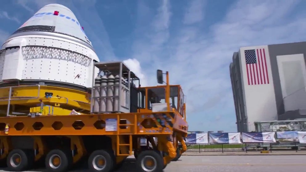 Boeing CST-100 Starliner makes the journey to the Cape Canaveral launchpad. (Image credit: Boeing/ULA)