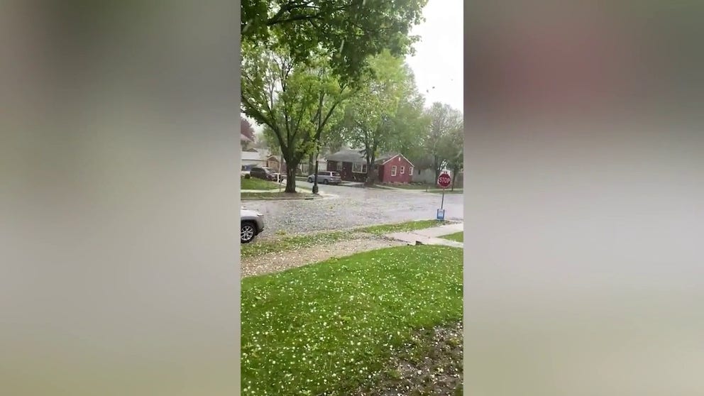Video shows hail damaging trees in Saint Paul, Minnesota on Thursday. (Video: @Sofia_herrera27/Twitter)