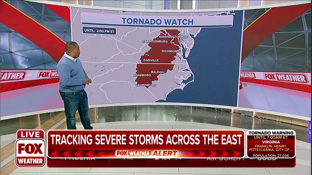 A Tornado Watch has been issued for parts of NC, VA, MD, WV and DC until 2 p.m. ET. 
