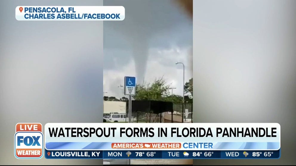 Waterspout forms over Pensacola Pass in Florida on Monday morning. 