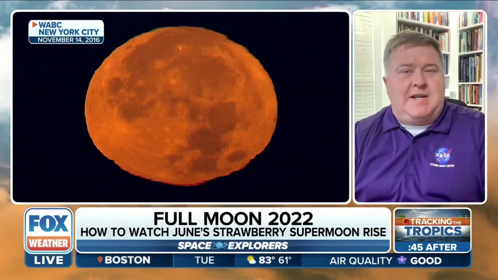 Amateur Astronomer & Ambassador for NASA’s Jet Propulsion Laboratory Tony Rice says the best viewing times for this full moon will be around moonrise and moonset.