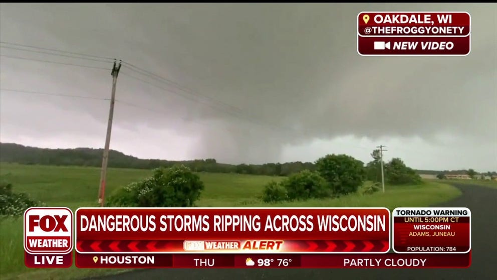 Tornado captured moving through Oakdale, Wisconsin on Wednesday afternoon. 