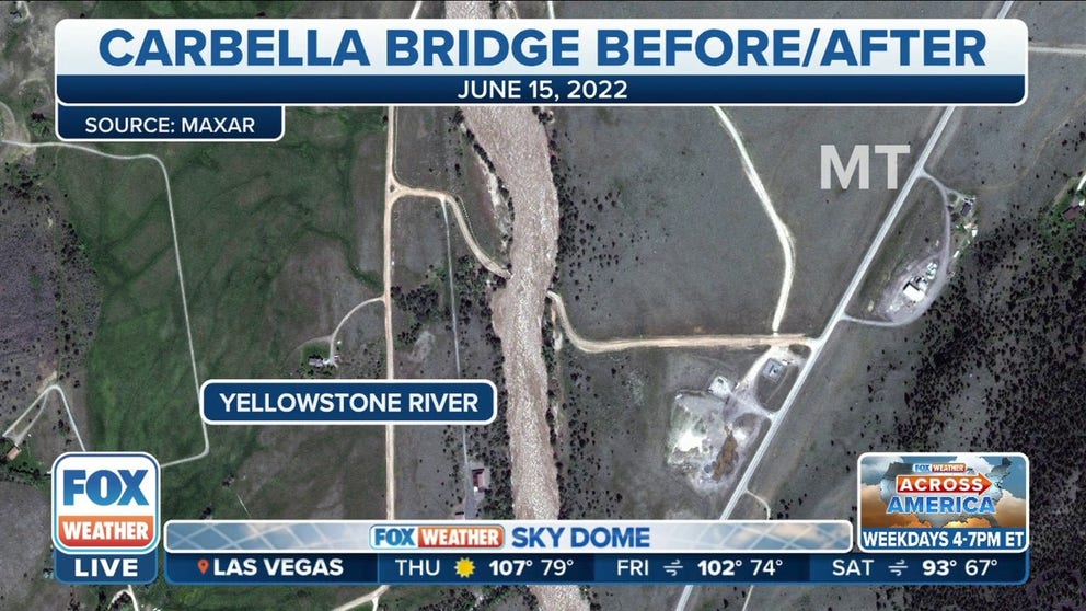 Before and after radar images show the extent of the flooding at Yellowstone. 