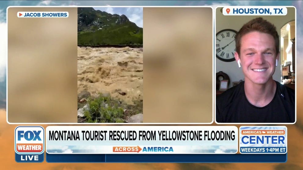 Montana tourist Jacob Showers recalls being trapped and then rescued by helicopter from the historic Yellowstone floodwaters