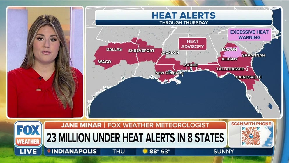 Cities such as Jacksonville, Tallahassee and Mobile, AL will experience one of their hottest days on record on Thursday as temperatures climb into the low 100s. 