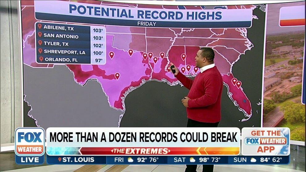 Sizzling heat will be a mainstay in the Southeast and Southern Plains through the weekend where daytime highs will make a run at the century mark. 