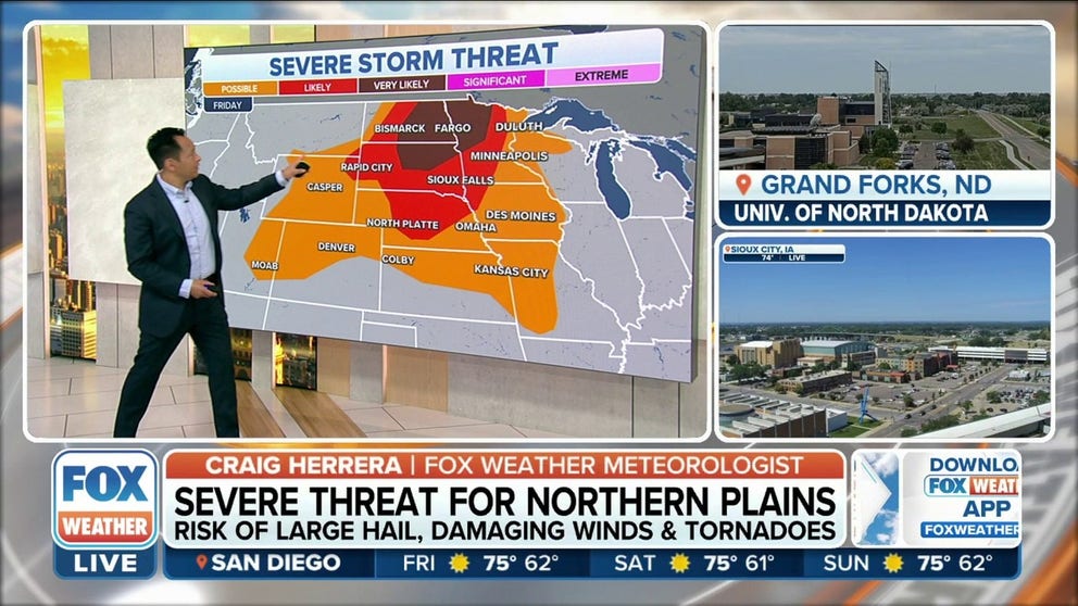 Risk of large hail, damaging winds, tornadoes threatens Northern Plains ...