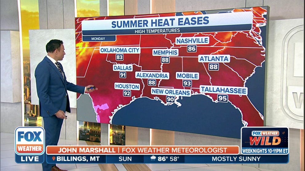 The Southeast will get a bit of a break from the stifling heat, but it won’t last long.
