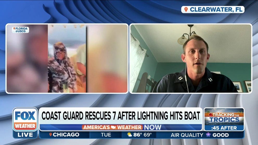 Lt. Weston Dodson of the U.S. Coast Guard Air Station Clearwater shares the story of how seven individuals were rescued after lightning struck their boat.  