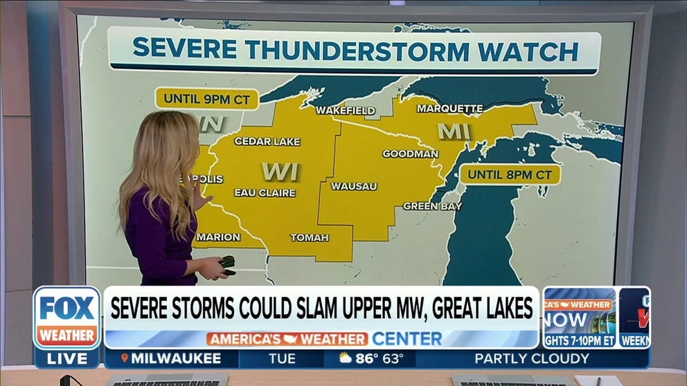 A Severe Thunderstorm Watch was issued for parts of Minnesota, Wisconsin and the Upper Peninsula of Michigan.