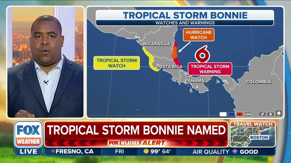 Tropical Storm Bonnie forms over the southwestern Caribbean Sea with maximum winds of 40 mph. 