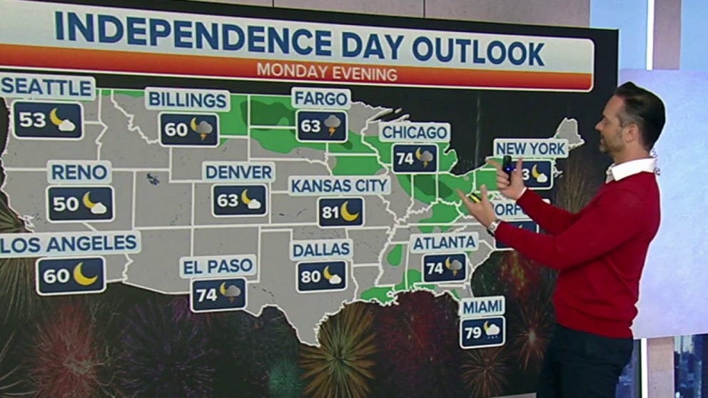 Dry weather is likely in the West this Fourth of July while rain is expected in the Plains and upper Midwest.