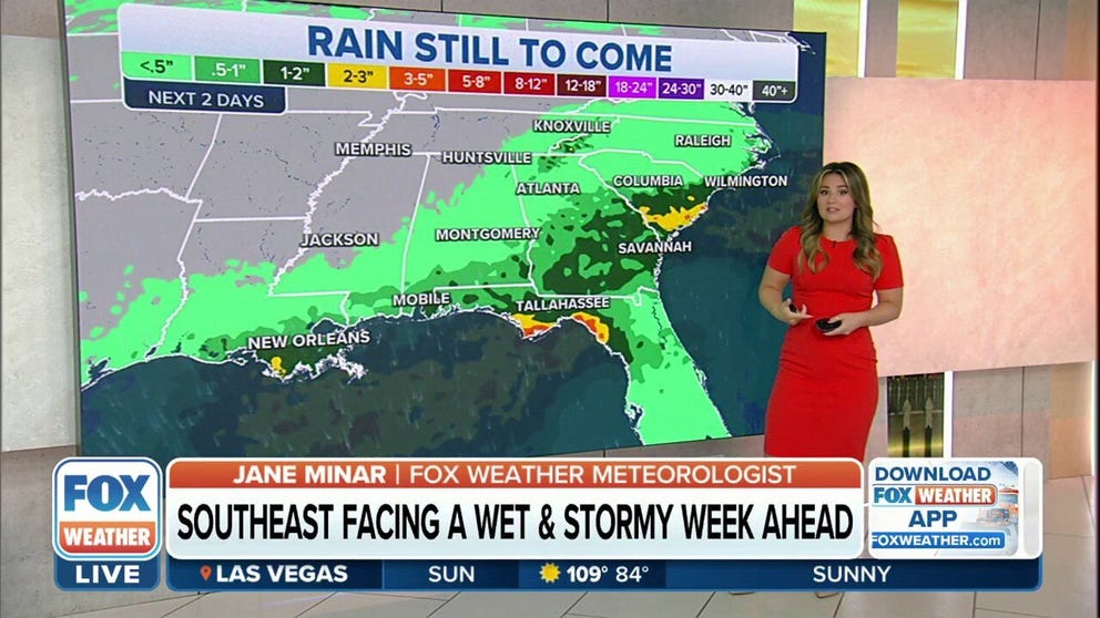 A slow-moving front and the combination of moisture could mean flooding across parts of the Gulf Coast and Southeast through the week.