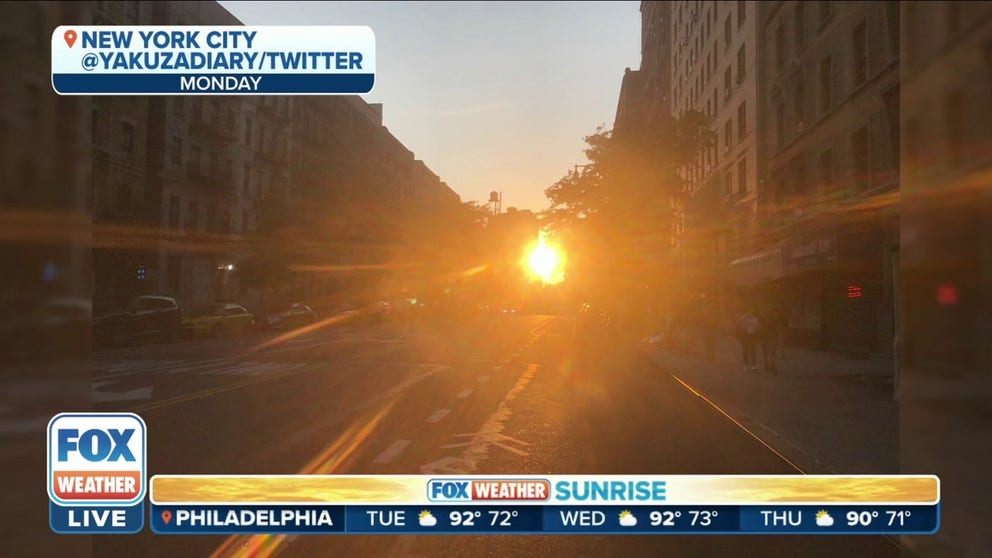 New Yorkers were able to catch a glimpse of the Manhattanhenge on Monday. 