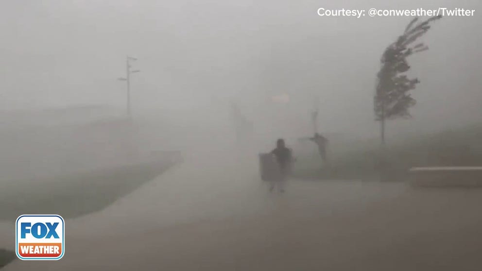 Video captured an intense thunderstorm moving through College Park, Maryland on Tuesday evening. Residents of College Park were seen running to shelter.
