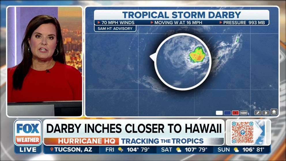 Weakening Tropical Storm Darby to bring weekend storms to Hawaii. 