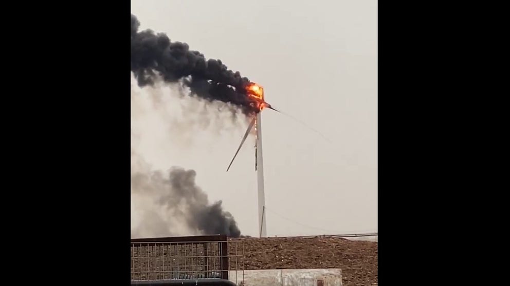 Firefighters said they let the fire in the wind turbine burn itself out