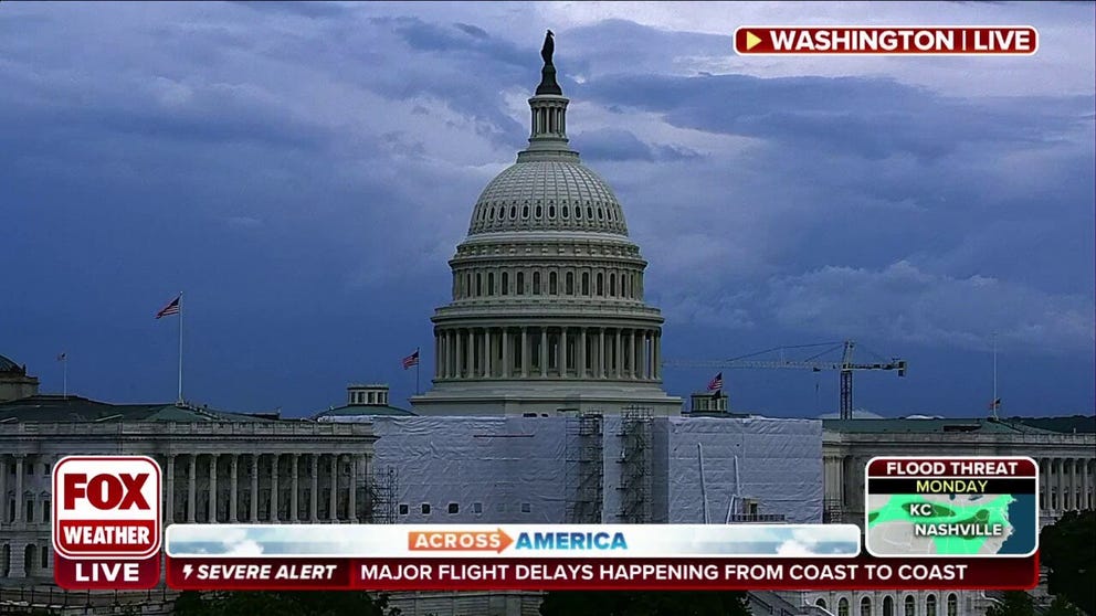 Ominous clouds move over Washington, DC as severe storms hit the East Coast. 