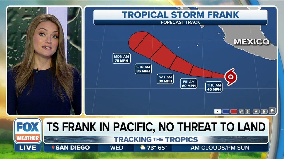 In the Eastern Pacific, Tropical Storm Frank has formed, though no impacts to land are expected. Dry dusty air from the Sahara remains over much of the Atlantic, suppressing any chance of development.