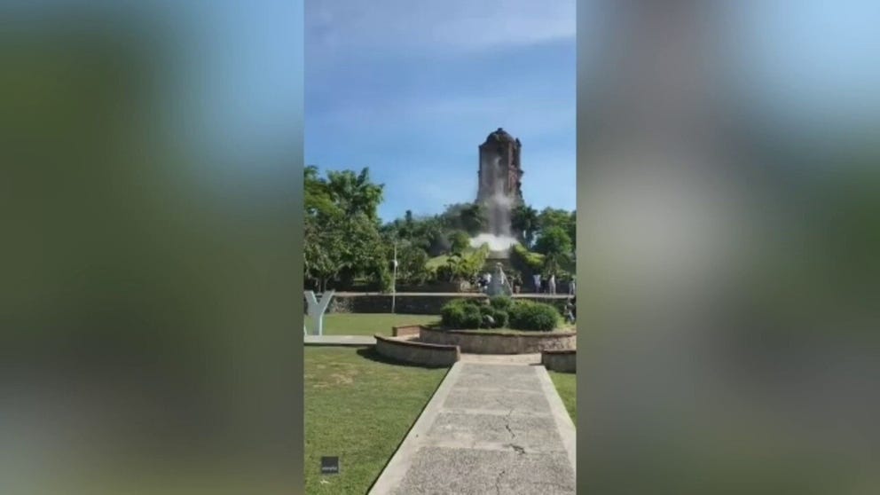 Video captures an earthquake damaging a 16th century bell tower in Bantay, Philippines. (Video: Edison Adducul via Storyful)