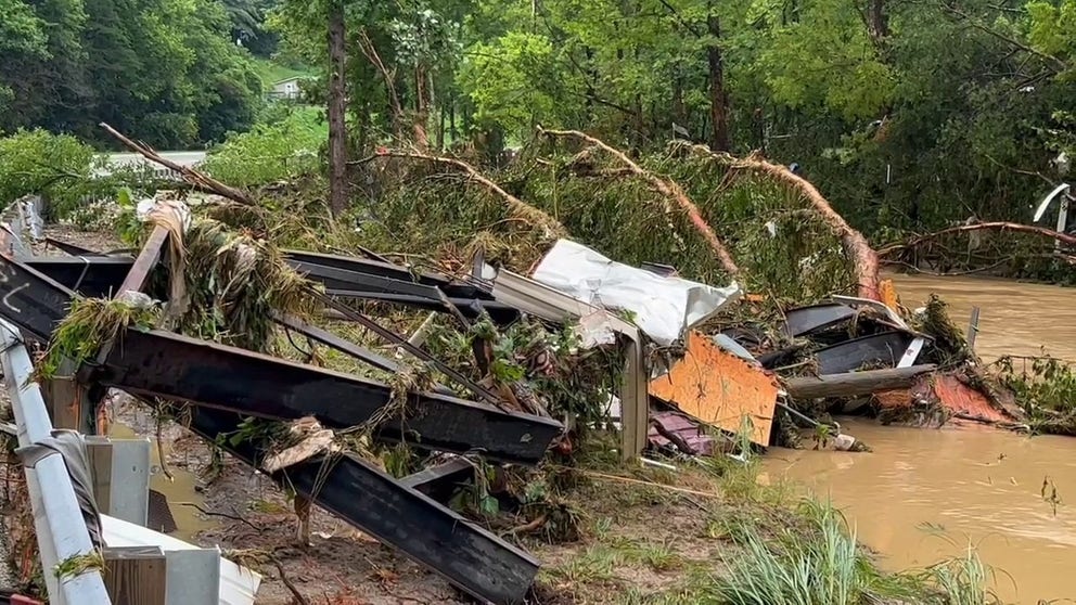 FOX Weather's Will Nunley captured video of homes being washed away from the catastrophic flooding in Hazard, Kentucky. 