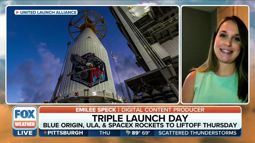 Fox Weather Digital Content Producer Emilee Speck with a preview of tomorrow’s Blue Origin, United Launch Alliance, and SpaceX missions.  
