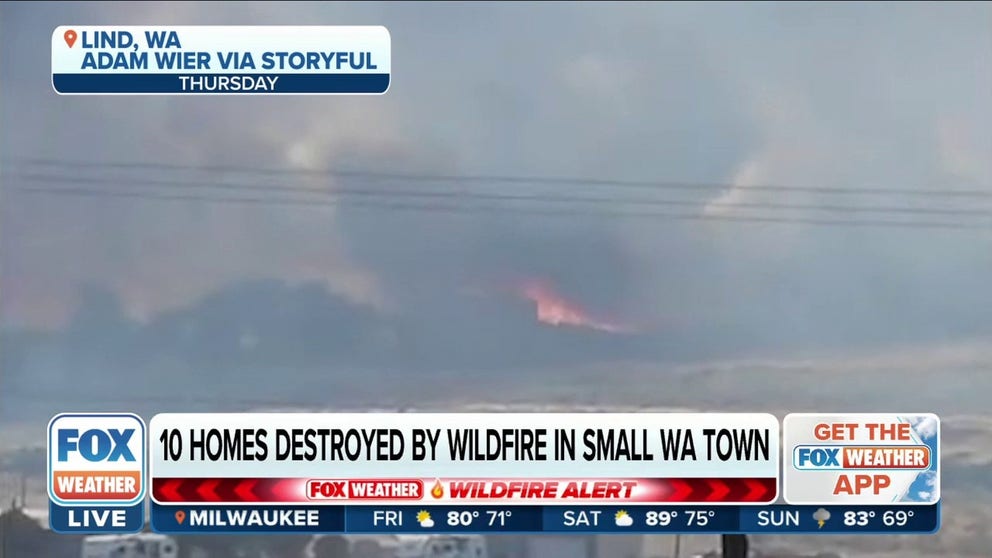 A wildfire burning in southeast Washington has destroyed 10 homes and caused the entire town of Lind to be evacuated. 
