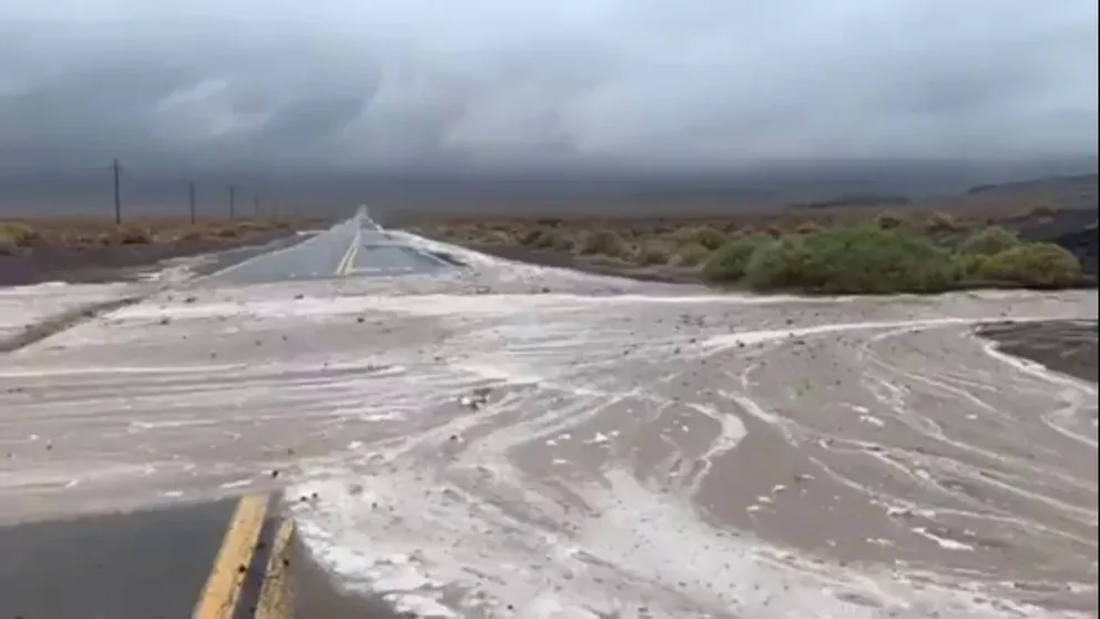 Here is a look at some of the floodwaters pouring over State Route 190 through Death Valley National Park.