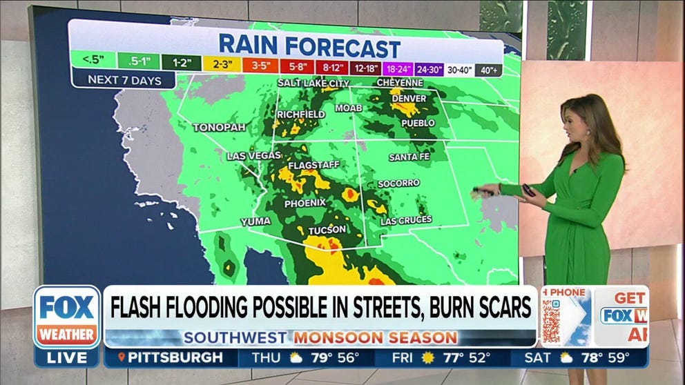 The flood risk will be greatest in the desert and urban regions, slot canyons and around burn scars in Utah, Arizona and southwest New Mexico. 