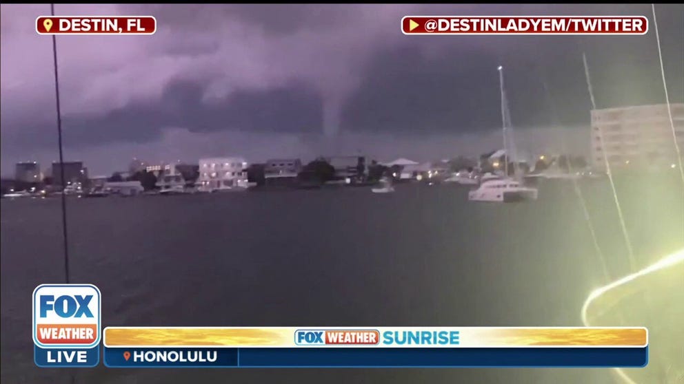 Video shows a waterspout out of Destin, Florida early Tuesday morning. 