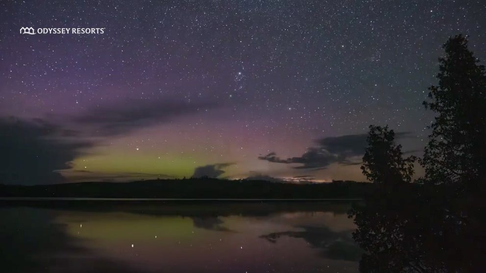 John Thain from Odyssey Resorts shot a timelapse Wednesday evening of the northern lights and lightning lighting up the northern Minnesota sky. 