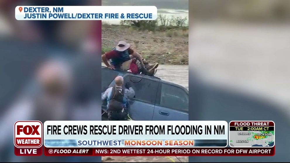 Fire crews safely rescued a driver who was caught in floodwaters in Dexter, New Mexico. The monsoon dumped over 4 inches of rain in some parts of New Mexico and Arizona between August 19 and August 21.