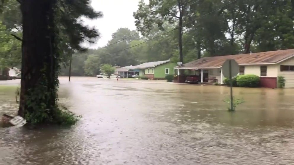 Heavy rain caused flooding in a Canton, Mississippi neighborhood on Wednesday. 