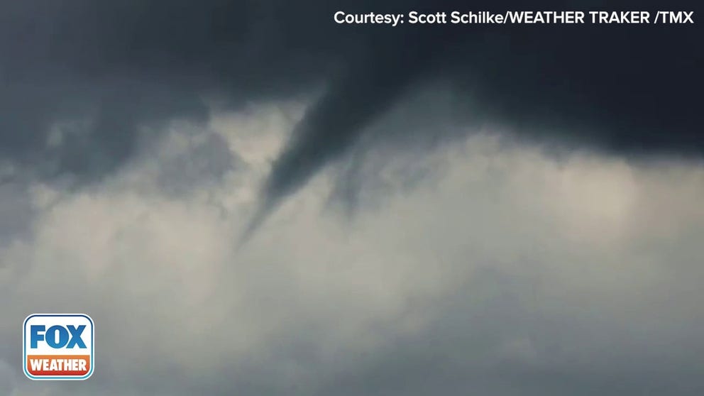 A funnel cloud was spotted near Kennedy Space Center on Merritt Island, Florida. Several scattered storms with frequent lightning and gusty wind moved through the area on Friday. (Video: @SchilkeScott/Twitter)