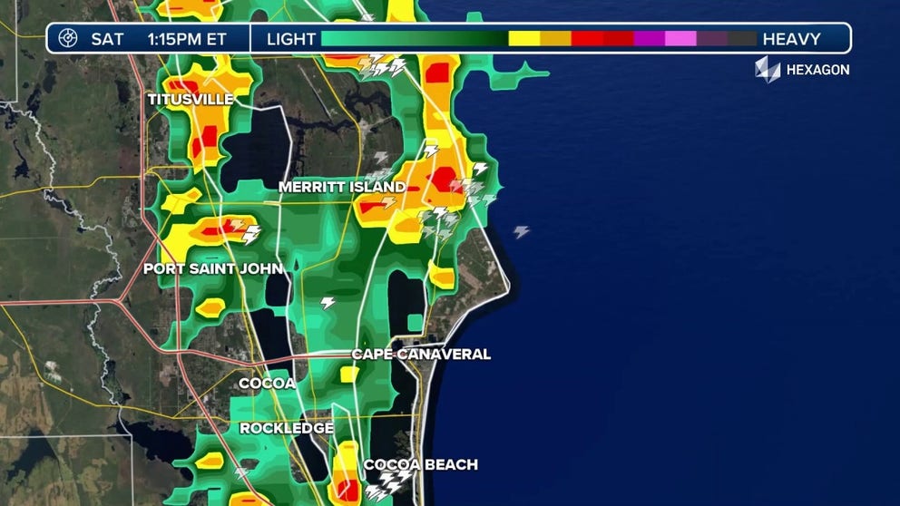 Storms brought gusty winds, lightning and heavy rainfall to the Space Coast on Saturday.